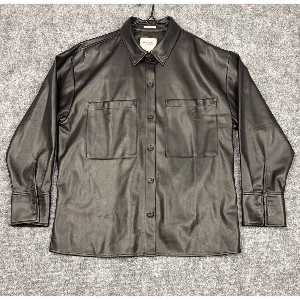 Abercrombie & Fitch Mens Vegan Leather Oversized Shirt Jacket Black Medium
